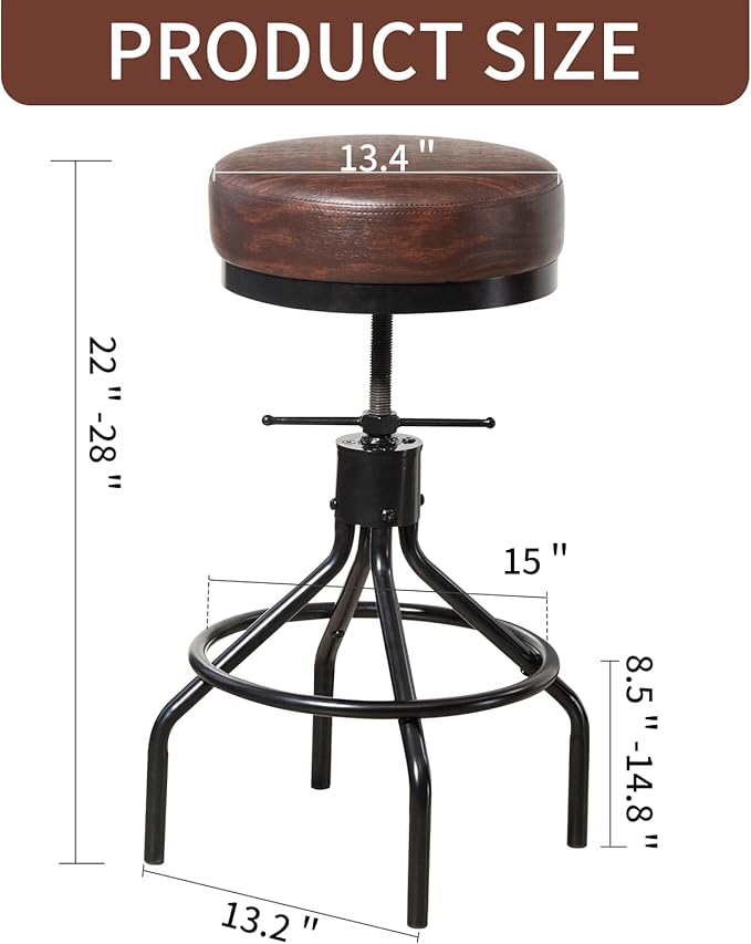 Counter Height Bar Stools Set of 3 Adjustable Swivel Barstools Industrial - Image 3
