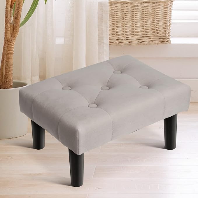HOUCHICS Small Footstool Ottoman, Velvet Wooden Foot Stool Ottoman - Image 9