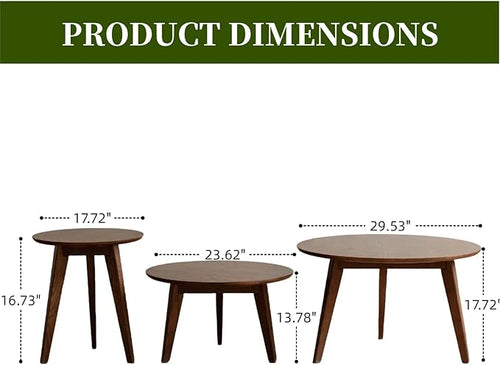 100% Solid Oak Wood Coffee Table Set, Round Coffee Table Combo Side Table - Image 2