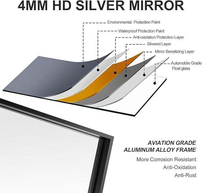 30x36 Inch Black Bathroom Mirror, Copper-Free Mirror, Aluminum Alloy Frame - Image 6