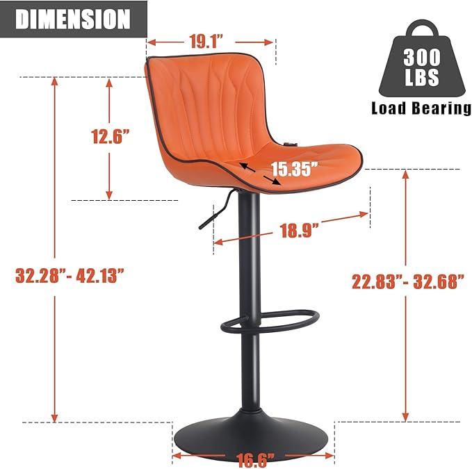 YOUNIKE 3 Orange Bar Stools Modern Swivel Counter Height Bar Chair - Image 2