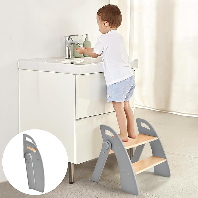 Wooden 2 Step Stool for Kids Bathroom Sink Foldable Anti-Slip 2-Step for Toilet by Unknown