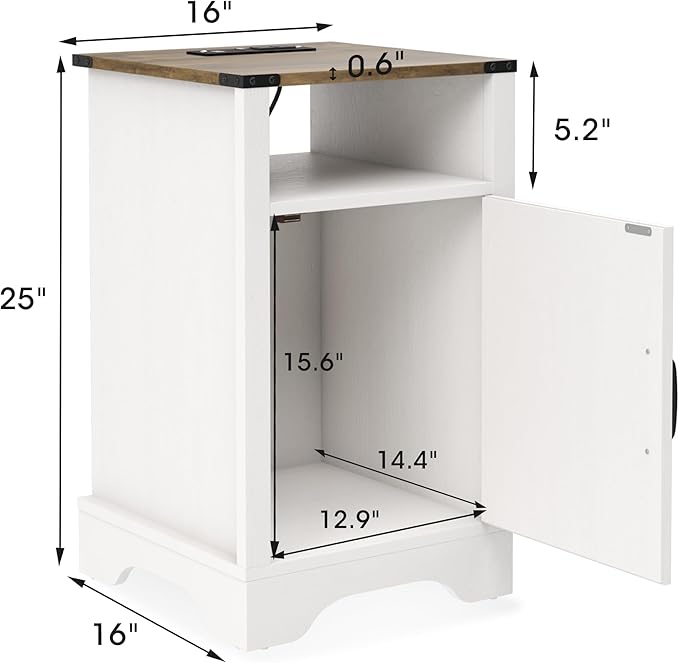 RoyalCraft Nightstand Set of 2, Tall Farmhouse Bedside Table - Image 2