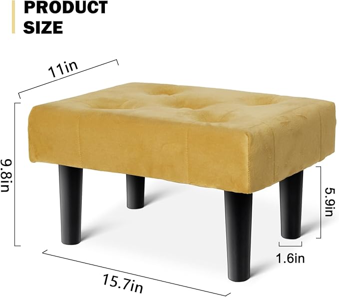 HOUCHICS Small Footstool Ottoman, Velvet Wooden Foot Stool Ottoman - Image 2