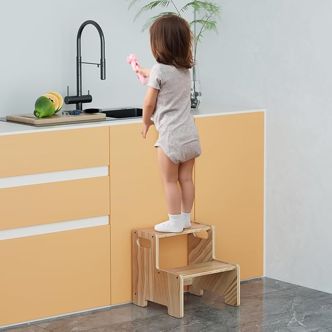 Wooden Step Stool for Kids, Supports 300 lbs Kids Toddler Stepping Stool - Image 6
