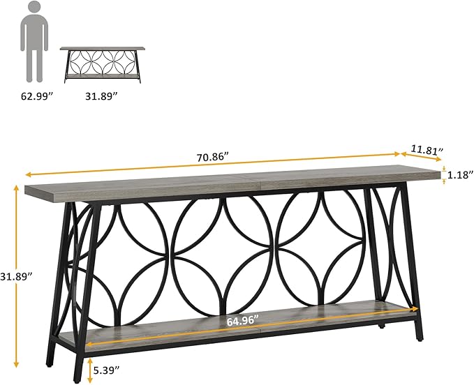 70.9-Inch Sofa Table, 2-Tier Narrow Console Table - Image 2