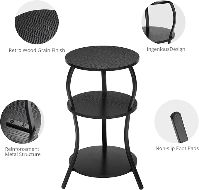 Vintage Small Round Side Table, 3-Tier Slim Waist Circular End Table - Image 5