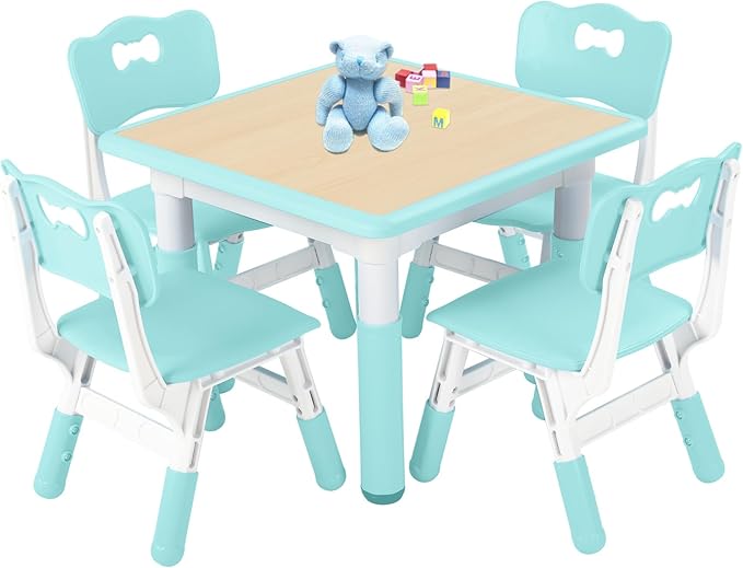 FUNLIO Kids Table and 4 Chairs Set, Height Adjustable Toddler Table and Chair by FUNLIO