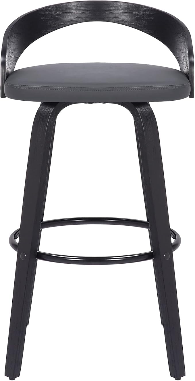 Armen Living Sonia 30" Bar Height Swivel Gray Faux Leather and Black Wood Bar - Image 7