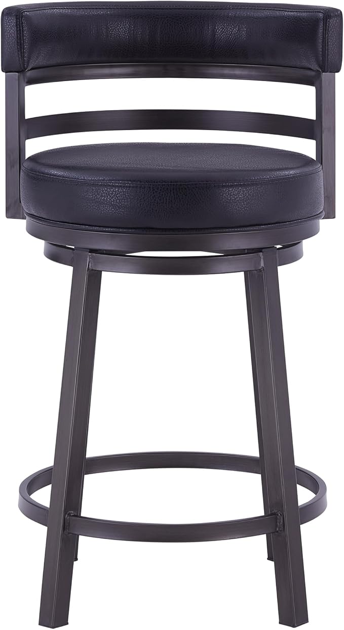 Armen Living Madrid 26" Counter Height Swivel Barstool in Ford Black Faux - Image 5