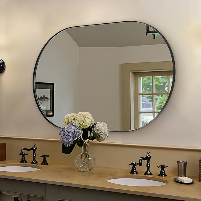 ANDY STAR Oval Bathroom Mirrors, 30x48’’ Double Vanity Mirror, Stainless Steel by ANDYSTAR