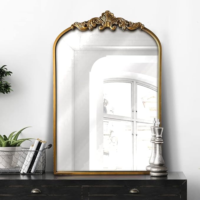 WAMIRRO Arched Gold Mirror, Antique Brass Mirrors, Wall Mounted Mirrors - Image 5