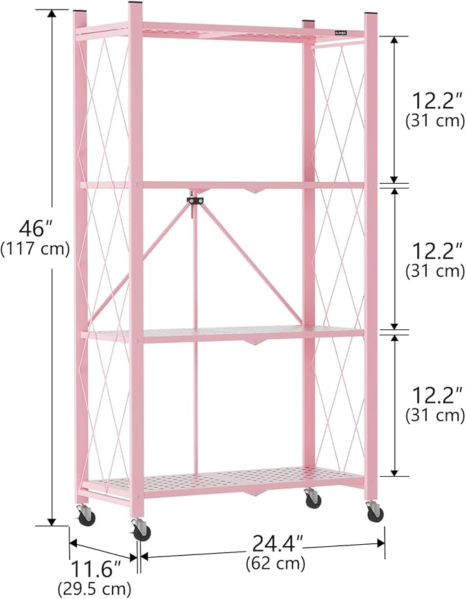 ALANNG Storage Shelves with Wheels, Bookshelf with Storage, No Assembly Metal - Image 3