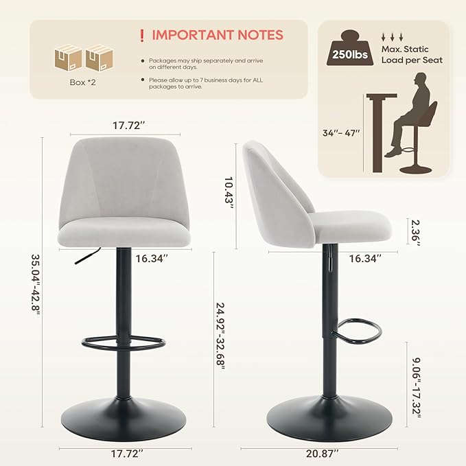 COLAMY Bar Stools Set of 4, Modern Swivel Bar Chairs, Adjustable Upholstered - Image 2