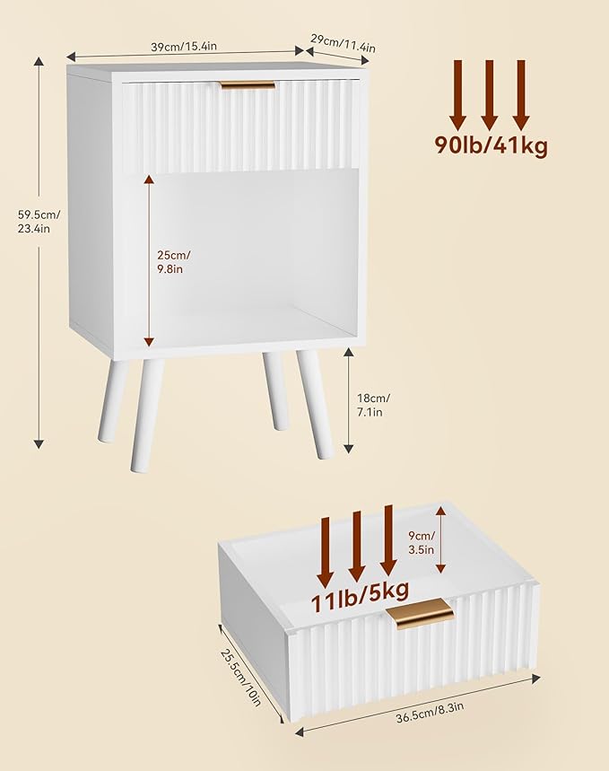 YMYNY Mid Century Modern Nightstand, Side Table, Fluted Night Stand - Image 3