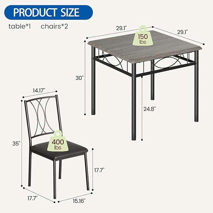 IDEALHOUSE Dining Table Set for 2, Square Dinner Table Sets - Image 2