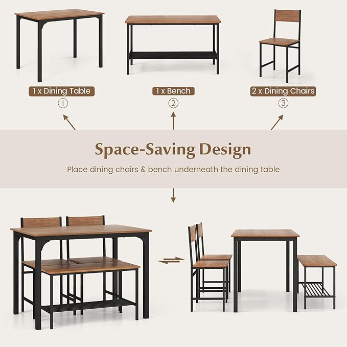 Tangkula Dining Table Set for 4, Kitchen Table and 2 Chairs for 4 - Image 7