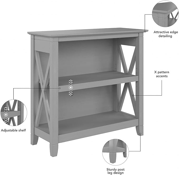 Bush Furniture Key West Small 2 Shelf Bookcase in Cape Cod Gray, Compact Home - Image 4
