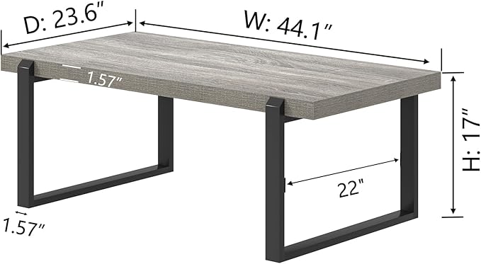 FOLUBAN Modern Coffee Table, Rustic Wood and Metal Center Table, Retro Small - Image 2