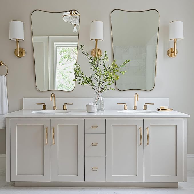 Brushed Gold Bathroom Mirror, 24x40 Inch Gold Irregular Bathroom Vanity Mirror - Image 3