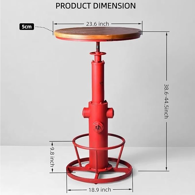 Vintage 38.6-44.4inch Height Adjustable Bar Table Industrial Fire Hydrant - Image 2
