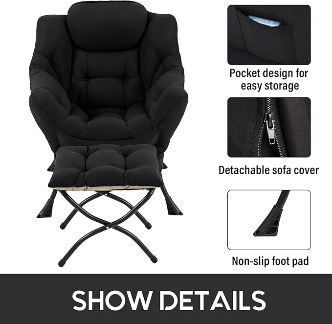 LITA Lazy Chair With Ottoman, Modern Accent Leisure Upholstered Sofa, - Image 4