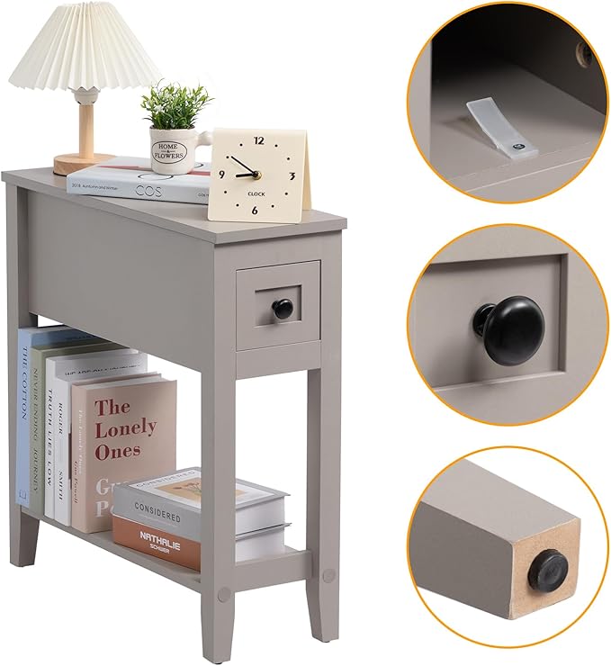 Gery Chairside Narrow End Table, Solid Recliner Side Table - Image 7