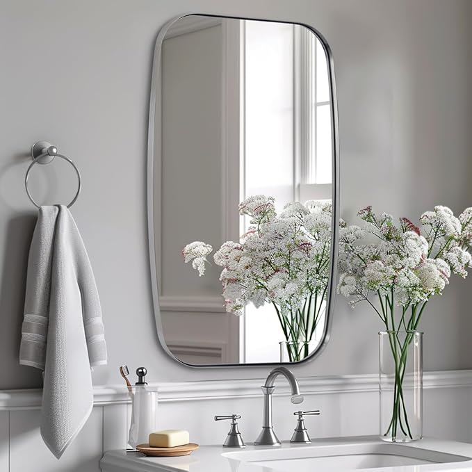 ANDY STAR Brushed Nickel Mirror, 30x48’’ Brushed Nickel Bathroom Oval Mirror - Image 7