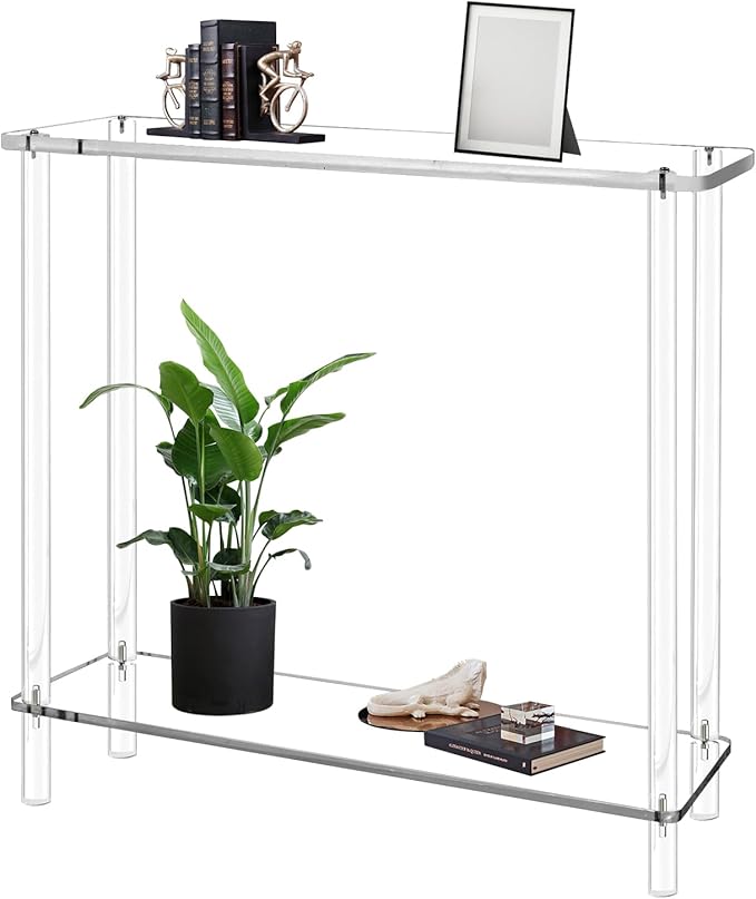 Acrylic Narrow Console Table for Entryway 7.6" D x 39.4" W x 31.5" H Clear by Cutora