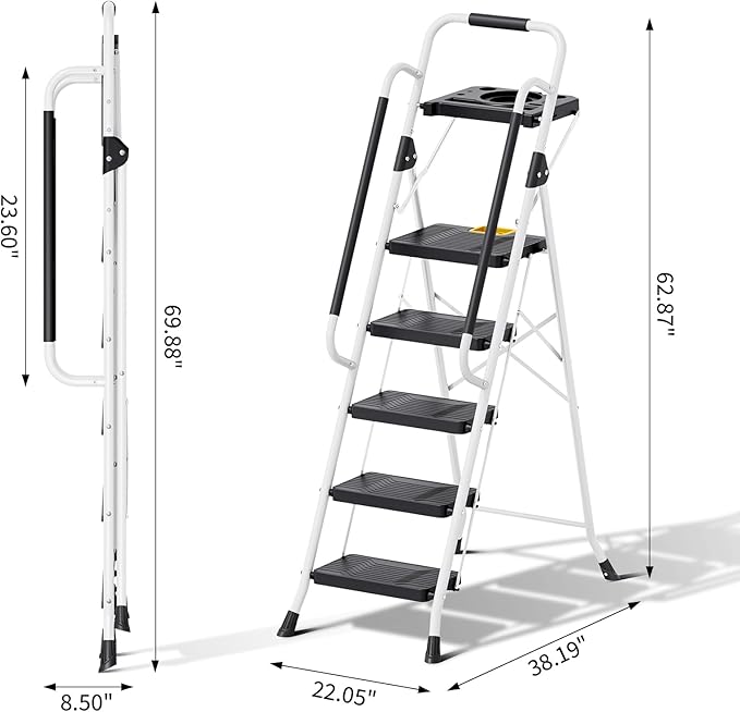 KINGRACK Folding 5-Step Ladder, 800 lbs Capacity Step Stool - Image 6