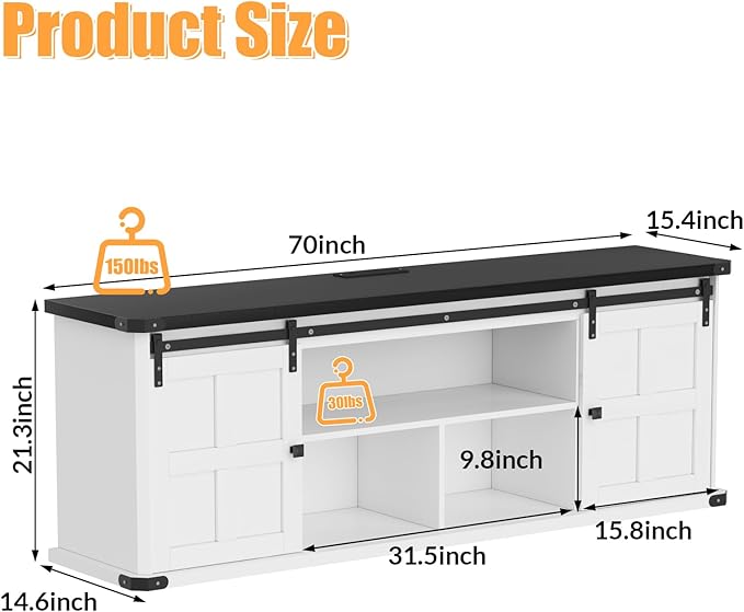 GAOMON 70" Farmhouse TV Stand for 80/75/70 Inch TVs, Entertainment Center - Image 3