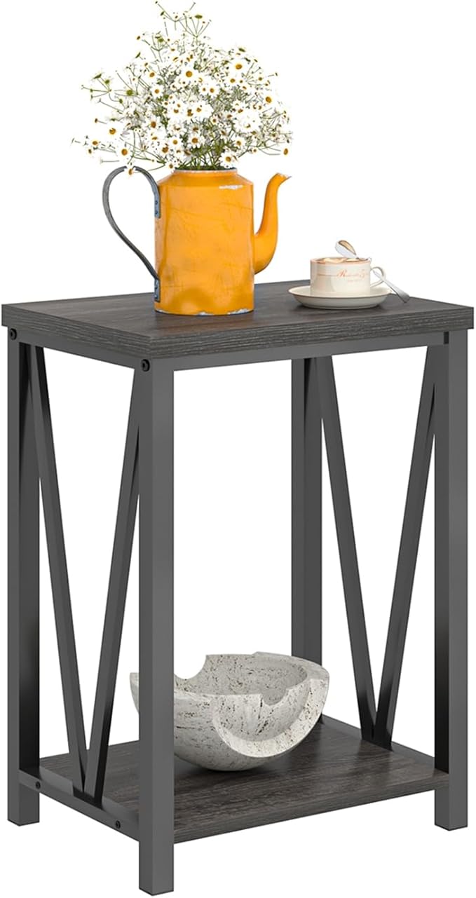 FOLUBAN Small Side Table, Rustic Wood and Metal End Table - Image 8