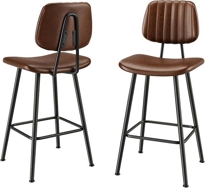 24-Inch Leather Bar Stools Set of 2, Counter Height Barstools - Image 9