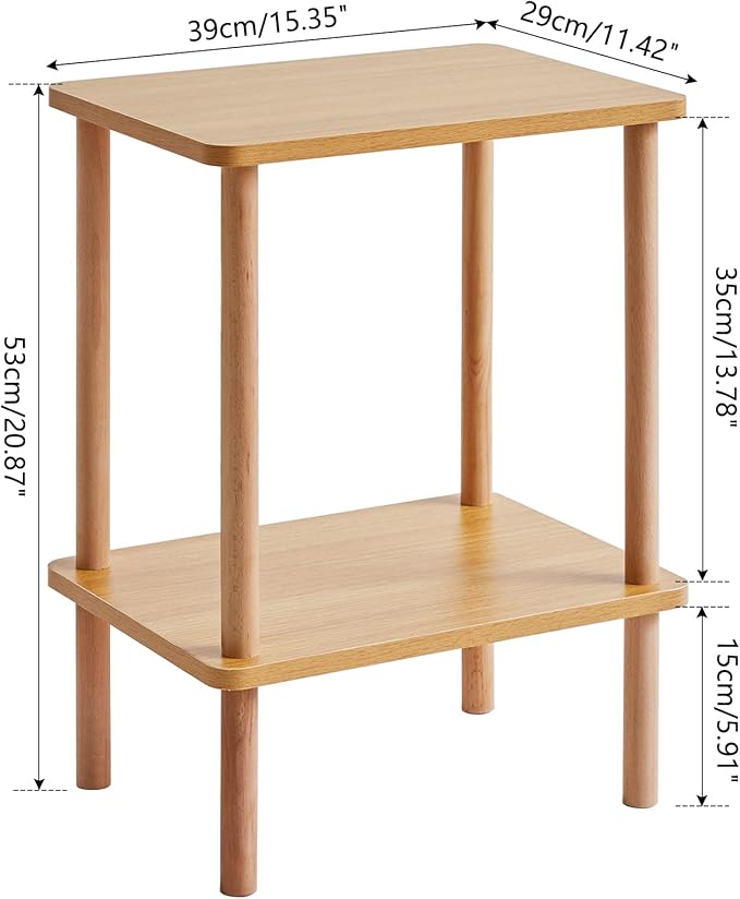 IBUYKE 2-Tier Side Table, Solid Wood Tall End Table - Image 3