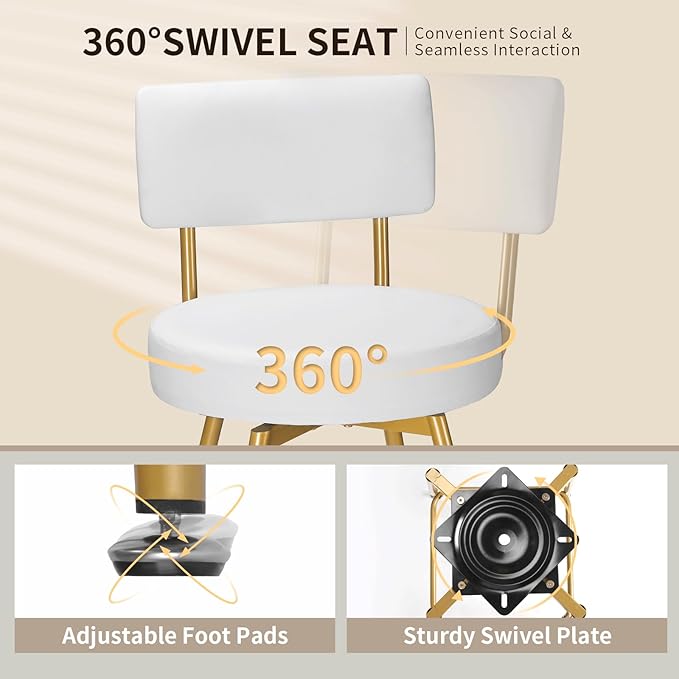 Gold White Bar Stools Set of 2, Modern Counter Height Bar Stools - Image 6