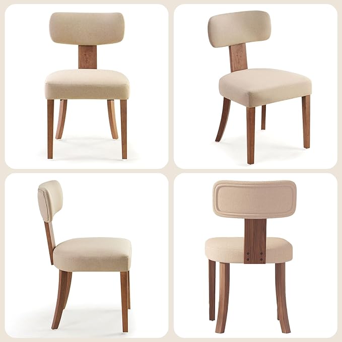 Mid Century Modern Dining Chairs Set of 2, Linen Upholstered Kitchen Chairs - Image 9
