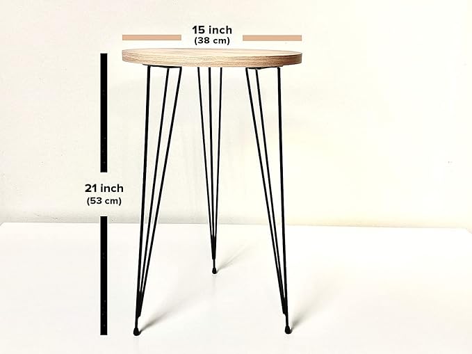 PAK HOME - Set of 2 Pine Wood Grey End Table – Round Wood Sofa Side Coffee - Image 2