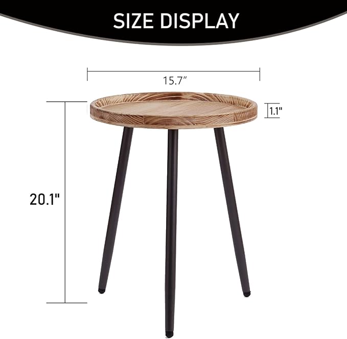 Tiita Round End Table Mental Side Table Nightstand/Small Wood Tables Accent - Image 2