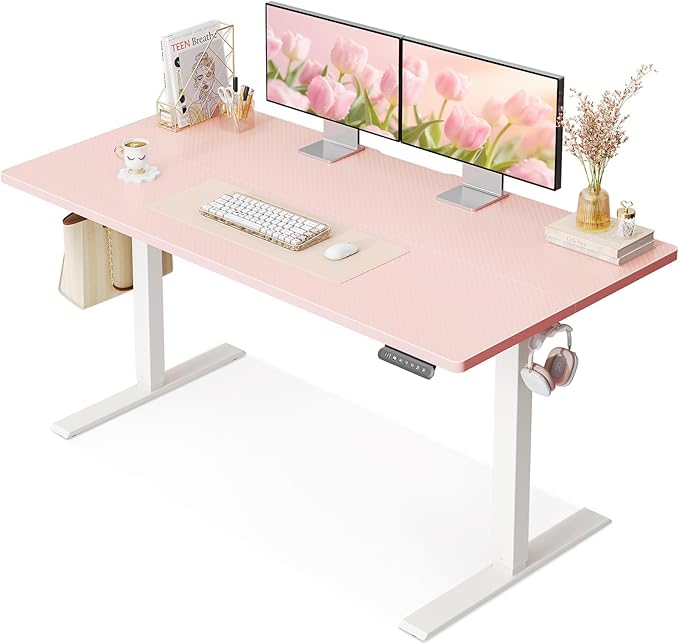 OffiGo Electric Height Adjustable Standing Desk, 48 Inch Pink Computer Desk by StandingDeskforErgonomic