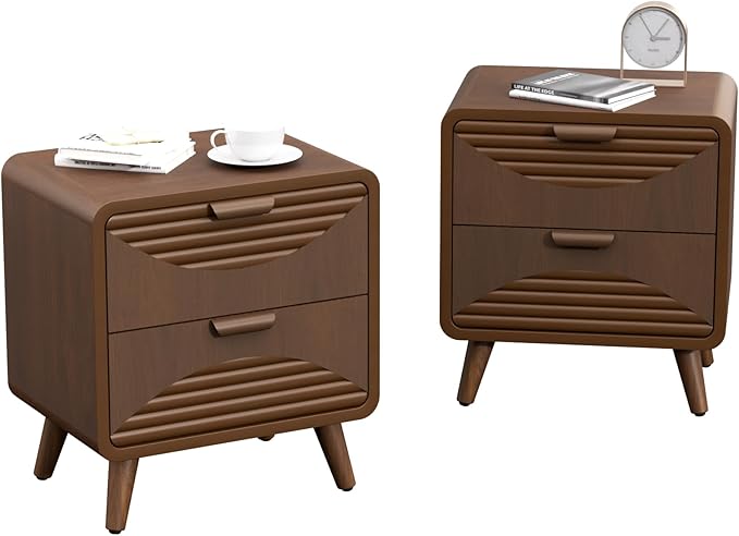 COSIEST Mid-Century Nightstand, Vintage Accent Furniture w 2 Storage Drawers by COSIEST