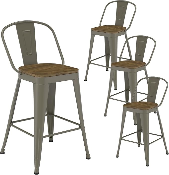 Metal Bar Stools Set of 4, High Back Bar Stools by Vinahomar