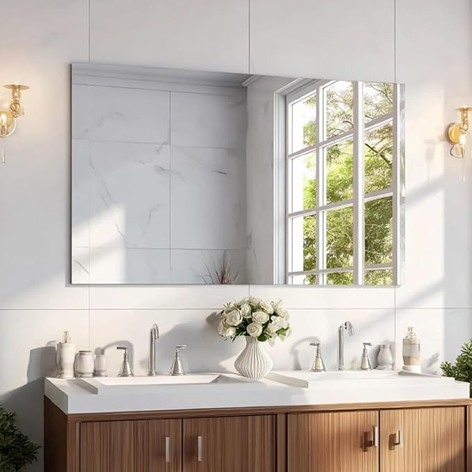 KOCUUY Large Frameless Mirror, 55x36 Inch Rectangle Bathroom Vanity Mirror by KOCUUY