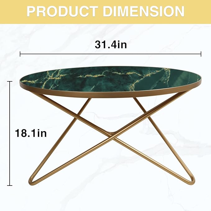 HLR Round Coffee Table with Green Faux Marble Top - Image 2