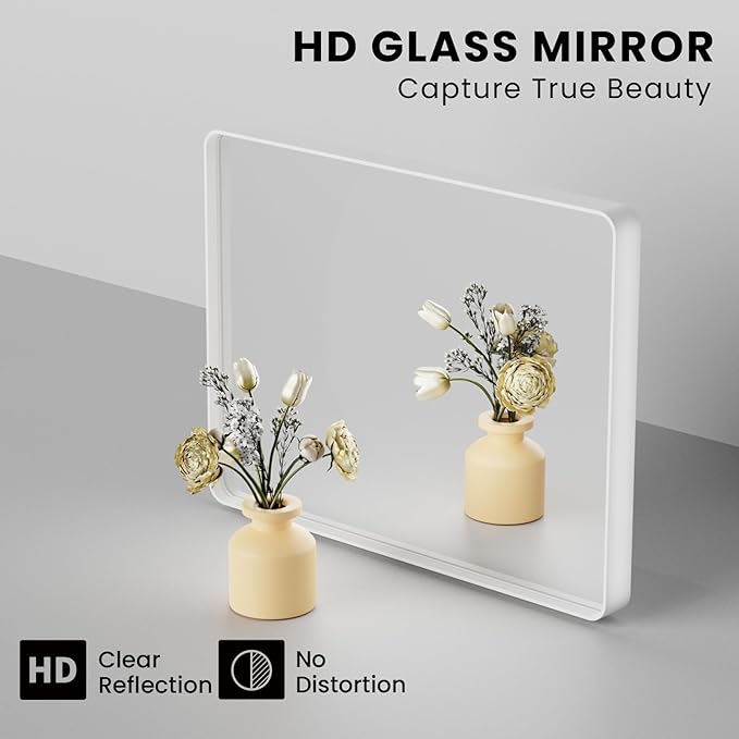 White Bathroom Mirror 36x36 Inch, Rounded Rectangle Matte Bathroom Vanity Mirror - Image 3