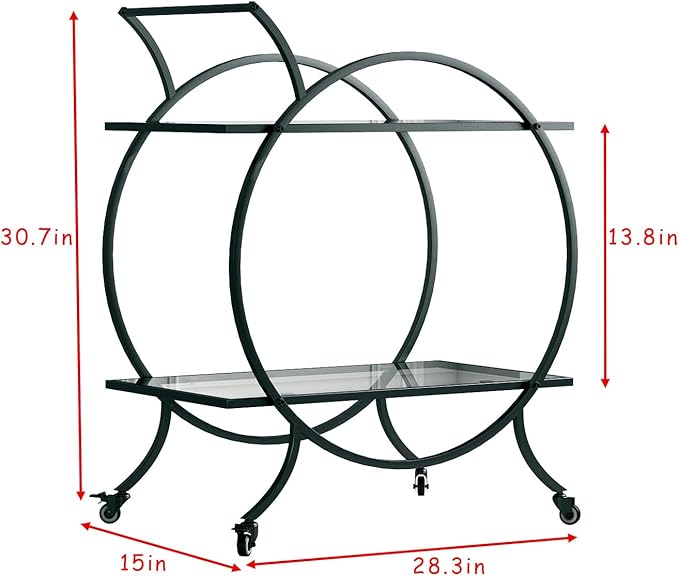 Industrial Bar Carts for The Home Bar Serving Cart, Rolling Bar Cart Black - Image 3