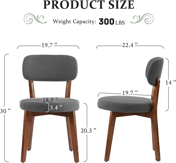 Furniliving Wooden Dining Chairs Set of 6, Mid-Century Modern Linen Upholstered - Image 2