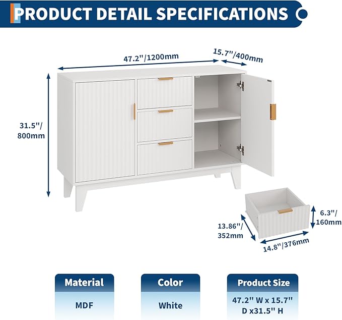 Garvee 47.2" Fluted Buffet Cabinets - Image 2