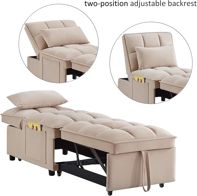 KEIKI Velvet Single Convertible Sleeper Chair Sofa Bed - Image 3
