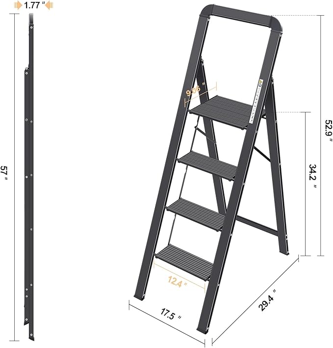 KINGRACK Aluminium 4 Step Ladder, Lightweight Step Stool - Image 6