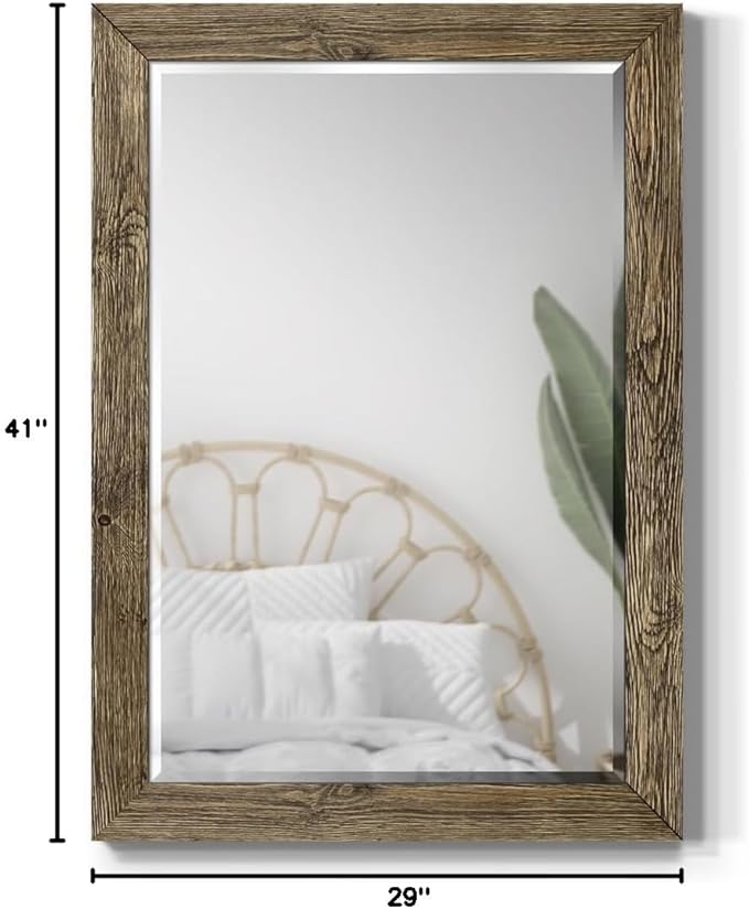 Walnut Vanity Mirror Rectangular Barnwood Framed Wall Mirror - Image 7